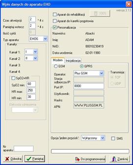 Cardio-Diabetological Module. Configuration of the tele-ECG device.